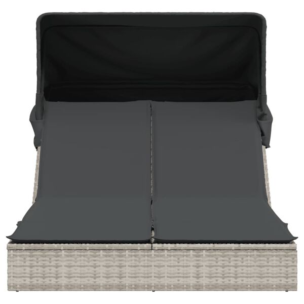 vidaXL Dvojité ležadlo so strieškou a podložkami, svetlosivé polyratan