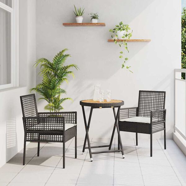 vidaXL Záhradný bistro set 3 pcs Čierna Poly ratan