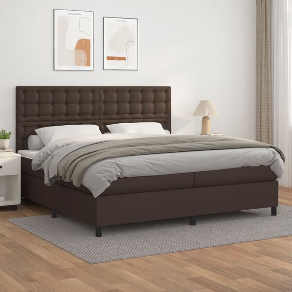 vidaXL Boxspring posteľ s matracom hned&aacute; 200x200 cm umel&aacute; koža