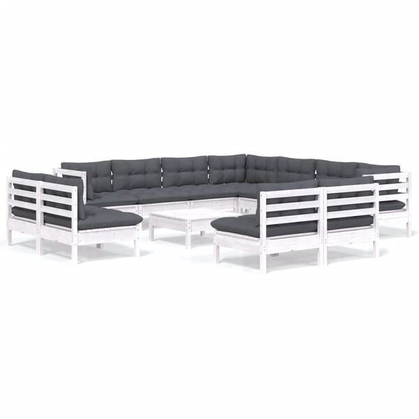 vidaXL 12-dielna záhradná súprava s vankúšmi biela borovicový masív