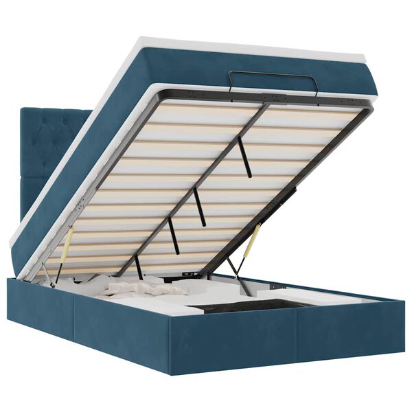 vidaXL osmansk&aacute; posteľ s matracmi a LED di&oacute;dami tmavomodr&aacute; zamat