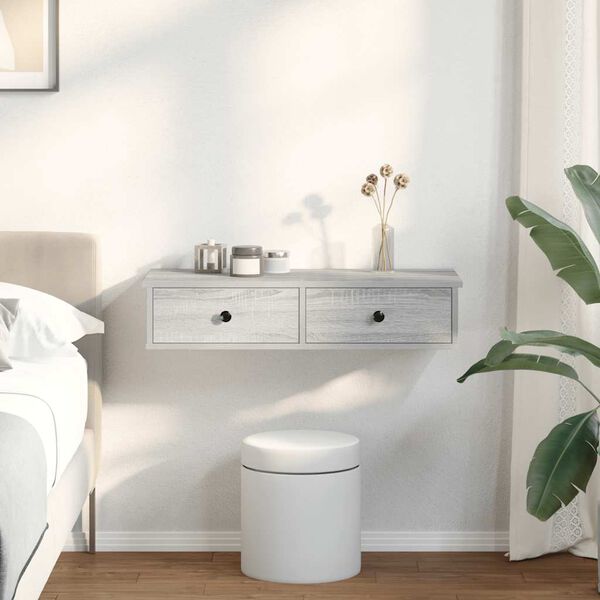 vidaXL N&aacute;stenn&aacute; polica so z&aacute;suvkami siv&eacute; sonoma kompozitn&eacute; drevo