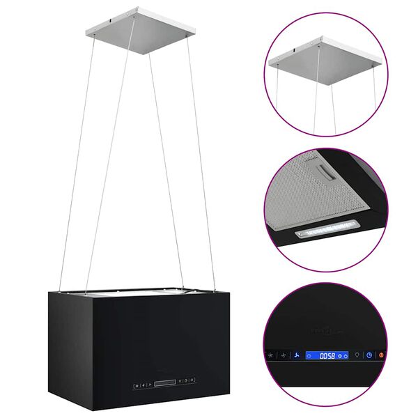 vidaXL Závesný ostrovný digestor s dotykovým senzorom LCD 55 cm práškovaná oceľ