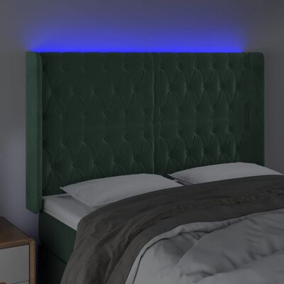 vidaXL Čelo postele s LED tmavozelené 163x16x118/128 cm zamat