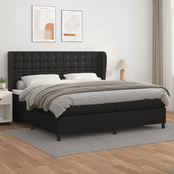 vidaXL Boxspring posteľ s matracom čierna 200x200 cm umel&aacute; koža
