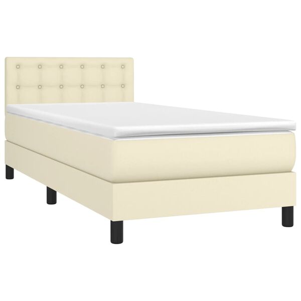 vidaXL Boxspring posteľ s matracom kr&eacute;mov&aacute; 90x190 cm umel&aacute; koža
