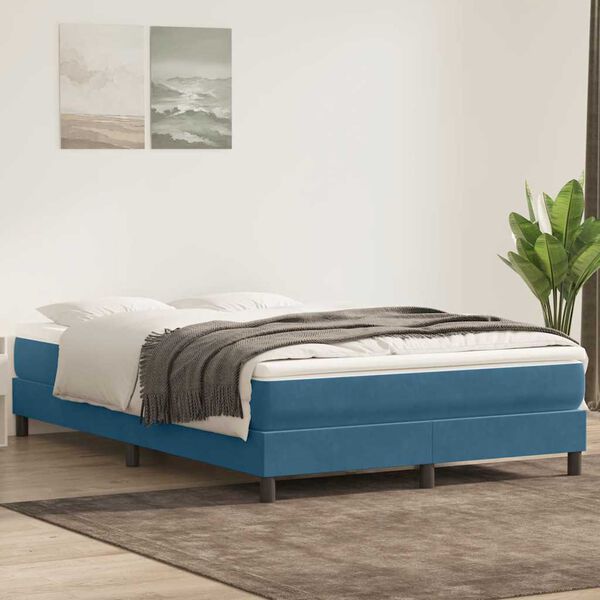 vidaXL Box Spring Posteľ bez matraca Tmavomodr&aacute; 140x220 cm Zamat