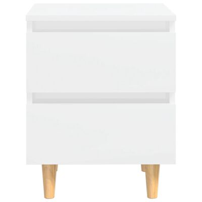 vidaXL Nočný stolík, nohy z borovice, lesklý biely 40x35x50 cm