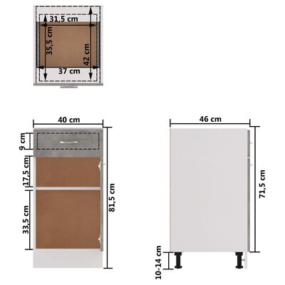 vidaXL Spodná skrinka+zásuvka, betónová 40x46x81,5cm, kompozitné drevo