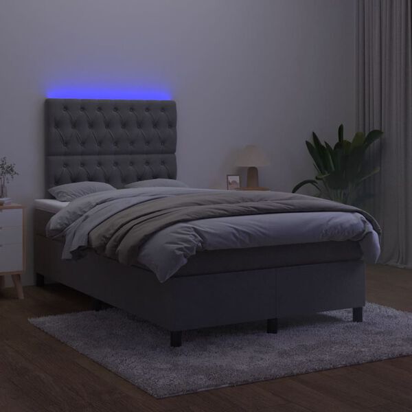 vidaXL Boxspring posteľ s matracom a LED, tmavosiv&aacute; 120x190 cm, zamat