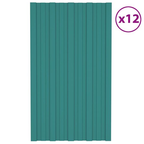 vidaXL Strešné panely 12 ks pozinkovaná oceľ zelené 80x45 cm