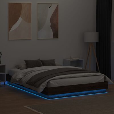 vidaXL Rám postele s LED svetlami hnedý dub 150x200 cm