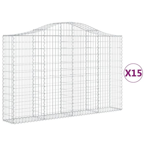vidaXL Oblúkové gabionové koše 15 ks 200x30x120/140 cm pozink. železo