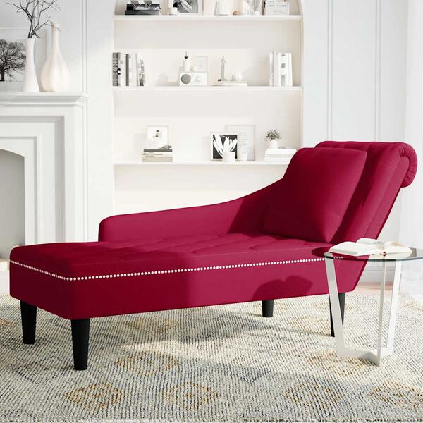 vidaXL Leňoška s vankúšom a opierkou ruky napravo vínovo červená zamat