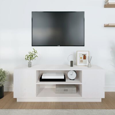 vidaXL TV skrinka biela 110x35x40,5 cm masívna borovica