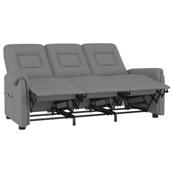 vidaXL 3-miestne sklápacie masážne kreslo, sivé, umelá koža