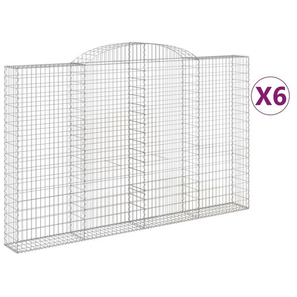 vidaXL Oblúkové gabiónové koše 6ks 300x30x180/200cm pozinkované železo