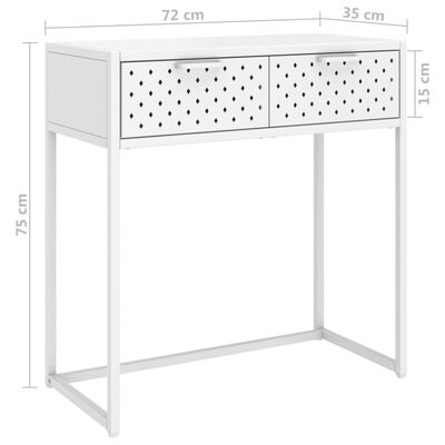 vidaXL Konzolový stolík biela 72x35x75 cm oceľ
