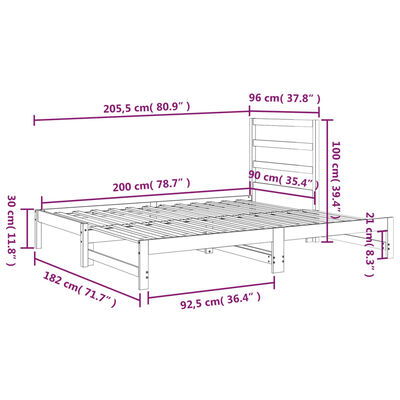 vidaXL Rozkladacia denná posteľ 2x(90x200) cm borovicový masív