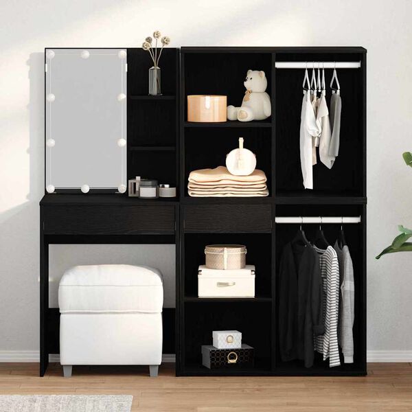 vidaXL S&uacute;prava LED toaletn&eacute;ho stol&iacute;ka Čierny dub 140 x 40 x 140 cm