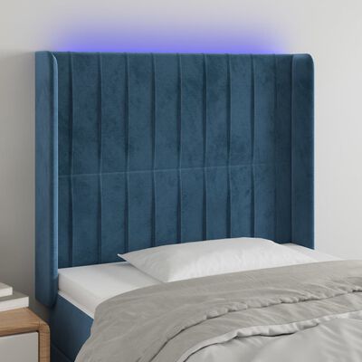 vidaXL Čelo postele s LED tmavomodré 103x16x118/128 cm zamat
