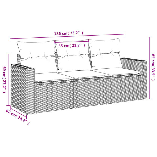 vidaXL 3-dielna z&aacute;hradn&aacute; sedacia s&uacute;prava s podložkami polyratan čierna