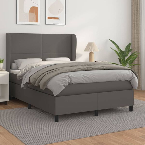 vidaXL Boxspring posteľ s matracom siv&aacute; 140x190 cm umel&aacute; koža