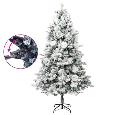 vidaXL Osvetlený vianočný stromček, zasnežený, šišky 225 cm, PVC a PE