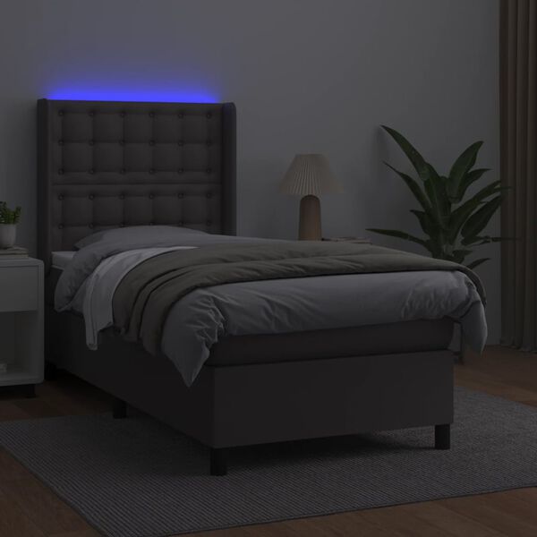 vidaXL Boxspring posteľ s matracom a LED sivá 90x190 cm umelá koža