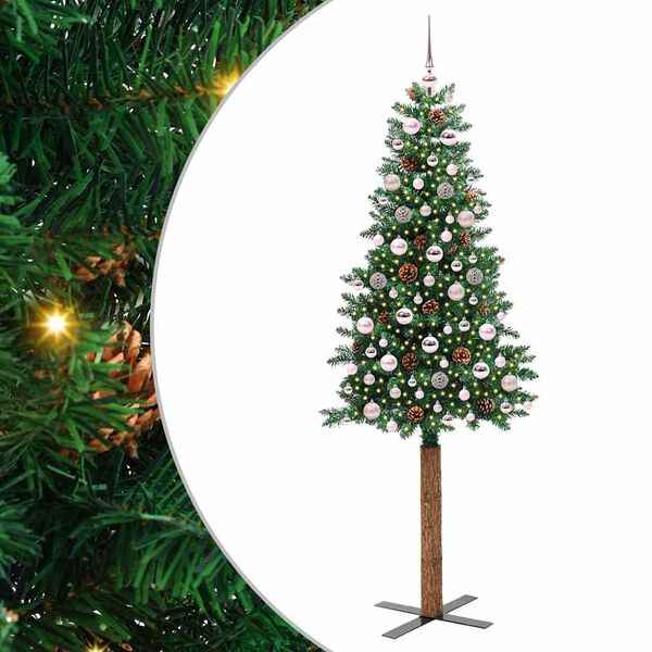 vidaXL &Uacute;zky vianočn&yacute; stromček s 300 LED-i so stojanom Zelen&aacute; 210 cm