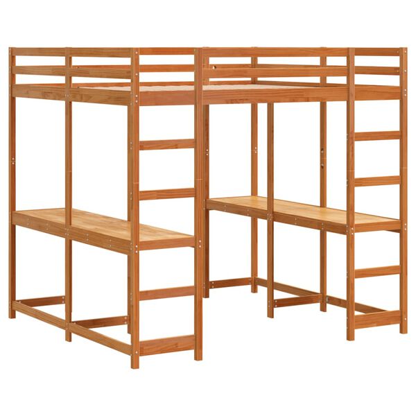 vidaXL Poschodová posteľ stolík rebrík voskovohnedá 180x200cm borovica