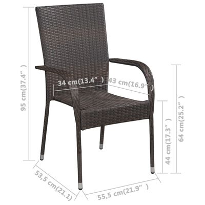 vidaXL Stohovateľné vonkajšie stoličky 6 ks polyratan hnedé