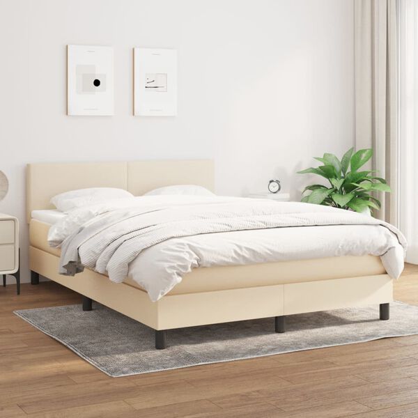 vidaXL Boxspring posteľ s matracom kr&eacute;mov&yacute; 140x190 cm l&aacute;tka