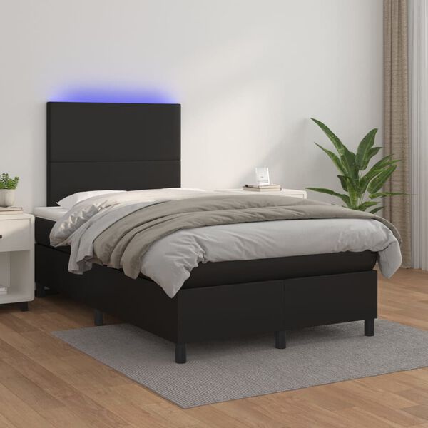 vidaXL Boxspring posteľ s matracom a LED čierna 120x200 cm umel&aacute; koža