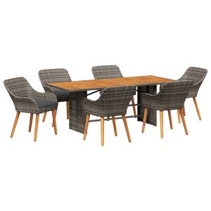 vidaXL Z&aacute;hradn&yacute; jed&aacute;lensk&yacute; set s vank&uacute;&scaron;om 7 pcs Siv&aacute; polyratan