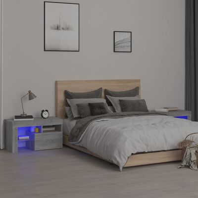 vidaXL Nočné stolíky 2 ks s LED svetlami sivý dub sonoma 70x35,5x40 cm