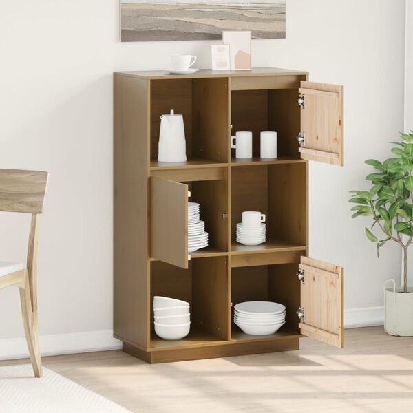 vidaXL Vysok&aacute; skrinka medovo-hned&aacute; 74x35x117 cm mas&iacute;vna borovica