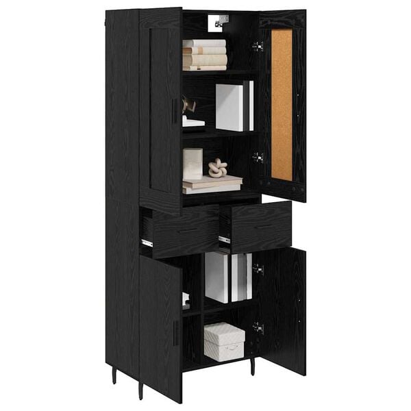 vidaXL Highboard so z&aacute;suvkou 2 pcs Čierny dub Kompozitn&eacute; drevo