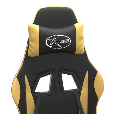 vidaXL Otočná herná stolička s podnožkou čierna a zlatá umelá koža