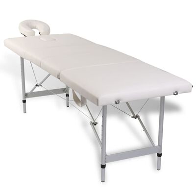 Krémovo biely skladací masážny stôl so 4 zónami a hliníkovým rámom