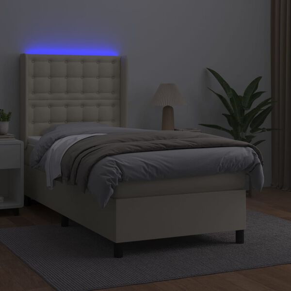 vidaXL Boxspring posteľ s matracom a LED kr&eacute;mov&aacute; 100x200 cm umel&aacute; koža