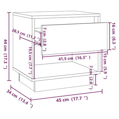 vidaXL Nočný stolík biely 45x34x44 cm drevotrieska