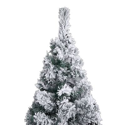 vidaXL Úzky osvetlený vianočný stromček, zasnežený, zelený 210 cm, PVC
