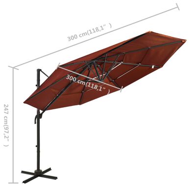 vidaXL 4-stupňový slnečník s hliníkovou tyčou terakotový 3x3 m