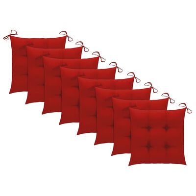 vidaXL Jedálenské stoličky 8 ks červené sedáky tíkový masív
