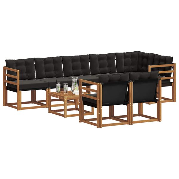 vidaXL Z&aacute;hradn&aacute; s&uacute;prava gaučov s vank&uacute;&scaron;om 9 pcs Pr&iacute;rodn&aacute; a čierna