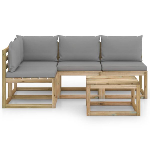 vidaXL 5-dielna z&aacute;hradn&aacute; sedacia s&uacute;prava, siv&eacute; podložky