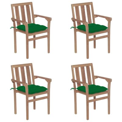 vidaXL Stohovateľné záhradné stoličky s podložkami 4 ks tíkový masív