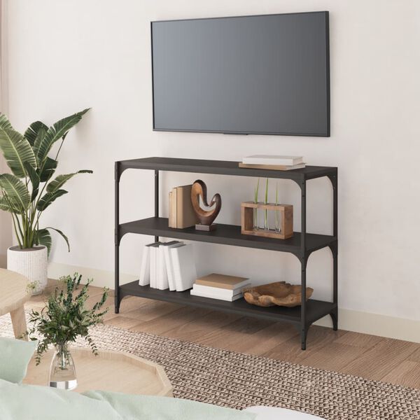 vidaXL Knižnica čierna 100x33x70,5 cm spracovan&eacute; drevo a oceľ