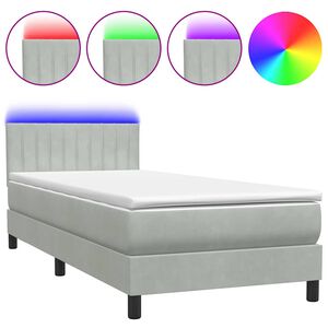 vidaXL Posteľn&yacute; r&aacute;m boxspring s matracom a LED Svetlosiv&aacute; 80x210 cm zamat